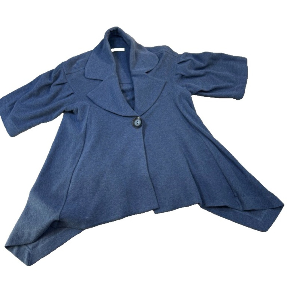 Chalet Cardigan Sweater XS Blue One Button Short Sleeve Stretch Navy Artsy USA